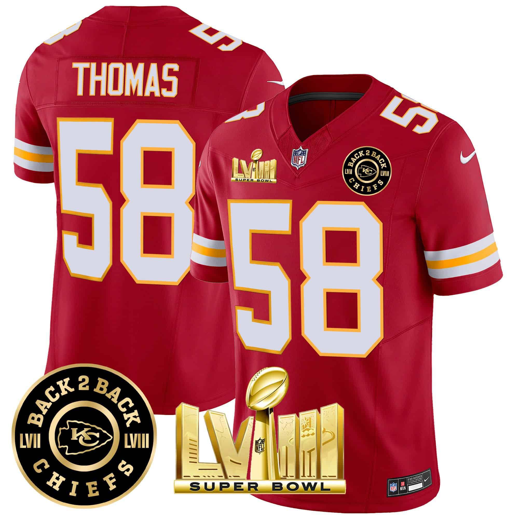 Men Kansas City Chiefs #58 Thomas Red 2024 Nike Super Bowl LVIII & Back-2-Back Patch Vapor NFL Jersey style 3